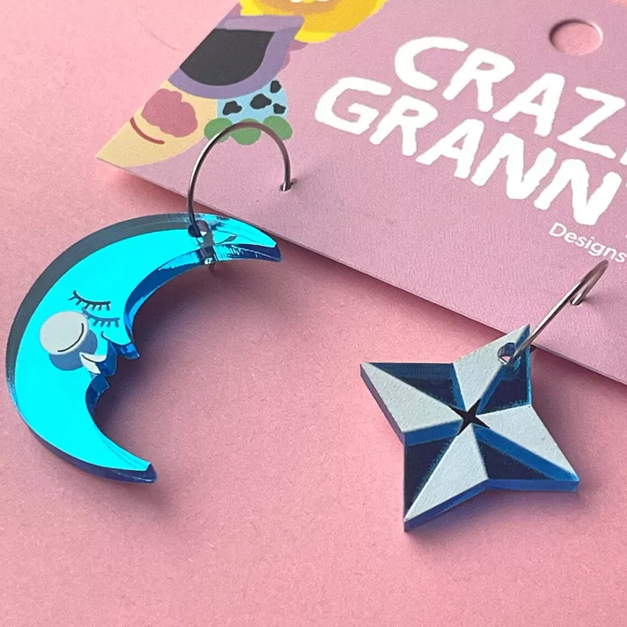 Star Moon Korvakorut, Sininen>Crazy Granny Designs Cheap